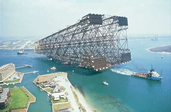 An Oil Rig On Its Way Out Into The Sea