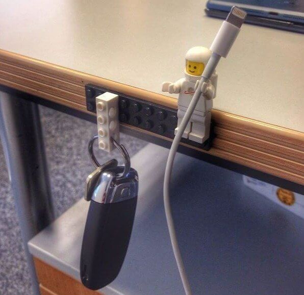 Prop up a Lego to Hold Your Cords and Keys for You