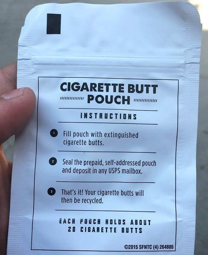 Cigarette Box Comes With Pouch to Mail and Recycle the Butts