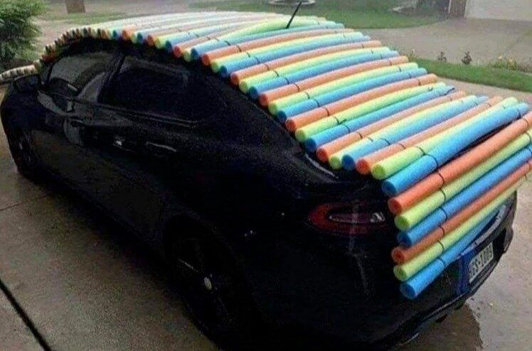 Pool Noodle Covering for When It's Hailing and You Don't Have Insurance