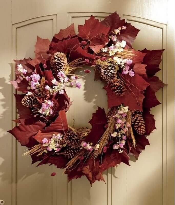 Give Your Door a Makeover With a Homemade Wreath Made of Maple Leaves