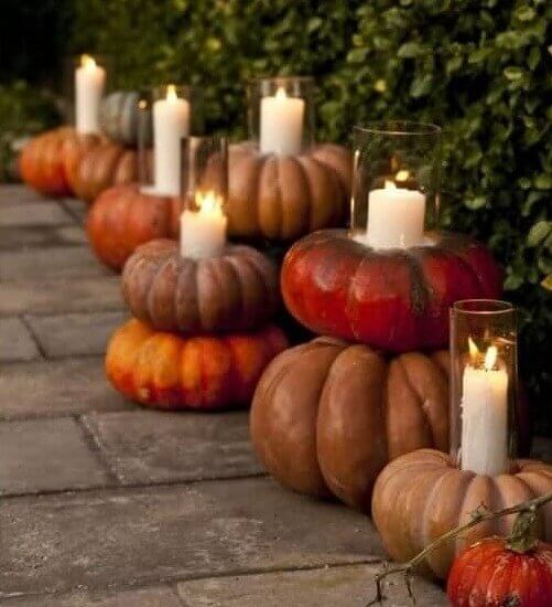Line Your Walkway With Candles and Pumpkins