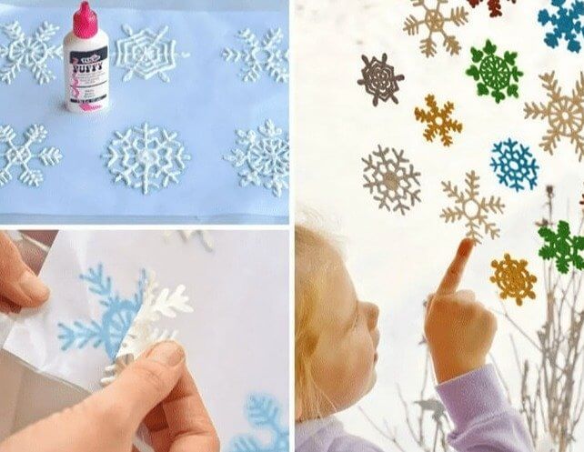 Make Snowflake Decorations With Colored Glue